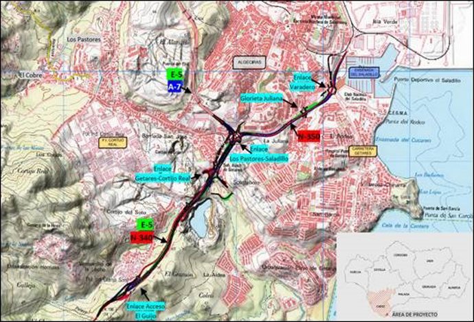 Mapa de las obras de duplicación del acceso sur al puerto de Algeciras.