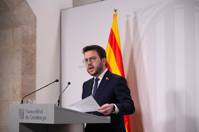 El president de la Generalitat, Pere Aragons, en roda de premsa després del Consell Executiu.