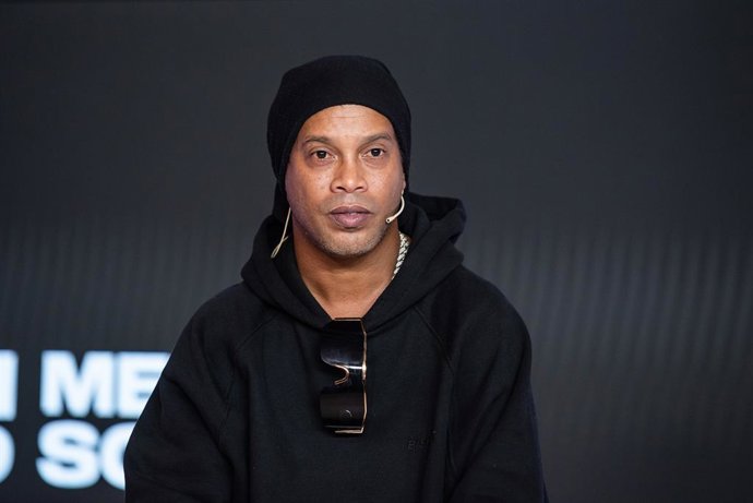 Ronaldo "Ronaldinho" de Asis Moreira attends during a press conference to present Metasoccer at Casa Seat on april 05, 2022, in Barcelona, Spain.