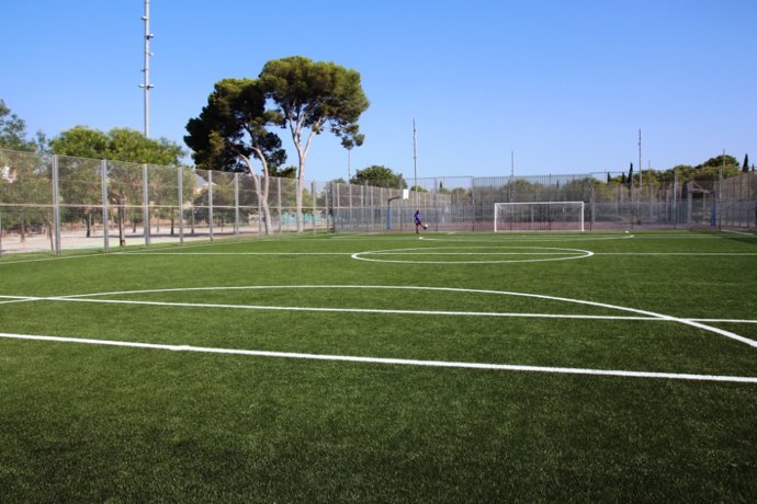 Archivo - El nuevo cesped del campo de futbol en las instalaciones deportivas del parc de sa Riera en Palma.