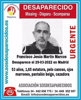 Buscan a un hombre de 56 años desaparecido hace ocho días en Madrid