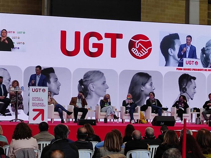 Pedro Sánchez en la clausura de la Asamblea Confederal de UGT, en Córdoba.