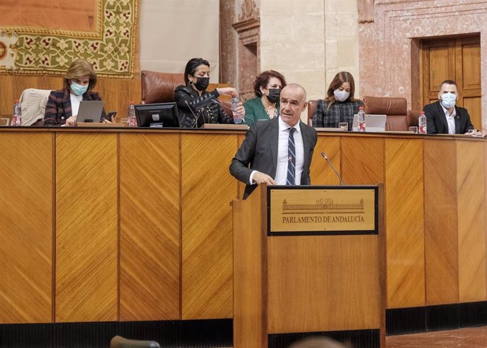 El alcalde de Sevilla, Antonio Muñoz, interviene en el Pleno del Parlamento con motivo de la defensa de la Iniciativa Legislativa de los Ayuntamientos sobre la Cultura de Andalucía.