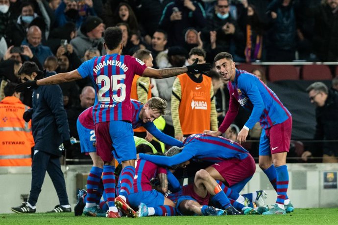 Pedro "Pedri" Gonzalez of FC Barcelona celebrates a goal during La Liga match, football match played between FC Barcelona and Sevilla FC at Camp Nou stadium on April 03, 2022, in Barcelona, Spain.