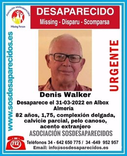 Cartel alertando de la desaparición de Denis Walker