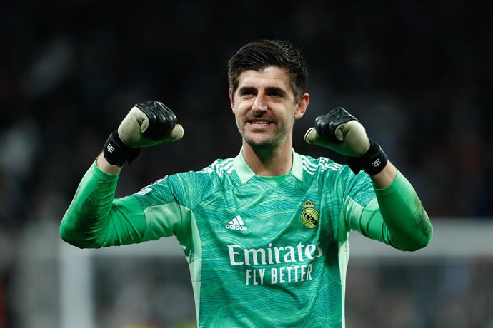 Thibaut Courtois of Real Madrid celebrates the victory during the UEFA Champions League, round of 16 - second leg, football match played between Real Madrid and Paris Saint Germain - PSG at Santiago Bernabeu stadium on March 09, 2022, in Madrid, Spain.