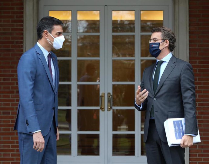 Archivo - El presidente del Gobierno, Pedro Sánchez (i), recibe al presidente de la Xunta de Galicia, Alberto Núñez Feijóo, en una reunión convocada en el Palacio de la Moncloa, Madrid, (España), a 29 de enero de 2021. El encuentro se produce dentro de 