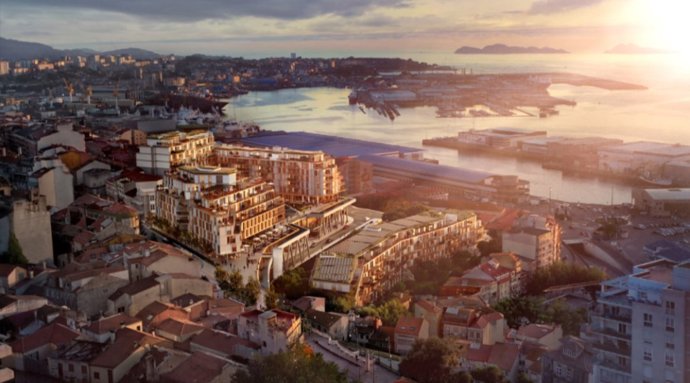 Render de Barrio do Cura, un proyecto urbanístico, residencial y comercial desarrollado por Gestilar en el centro Vigo