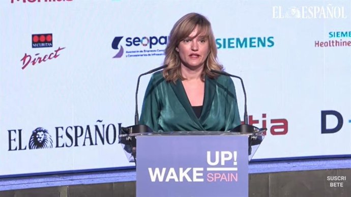 La ministra de Educación y FP, Pilar Alegría, en la apertura de la cuarta jornada del foro 'Wake Up Spain!', organizado por El Español