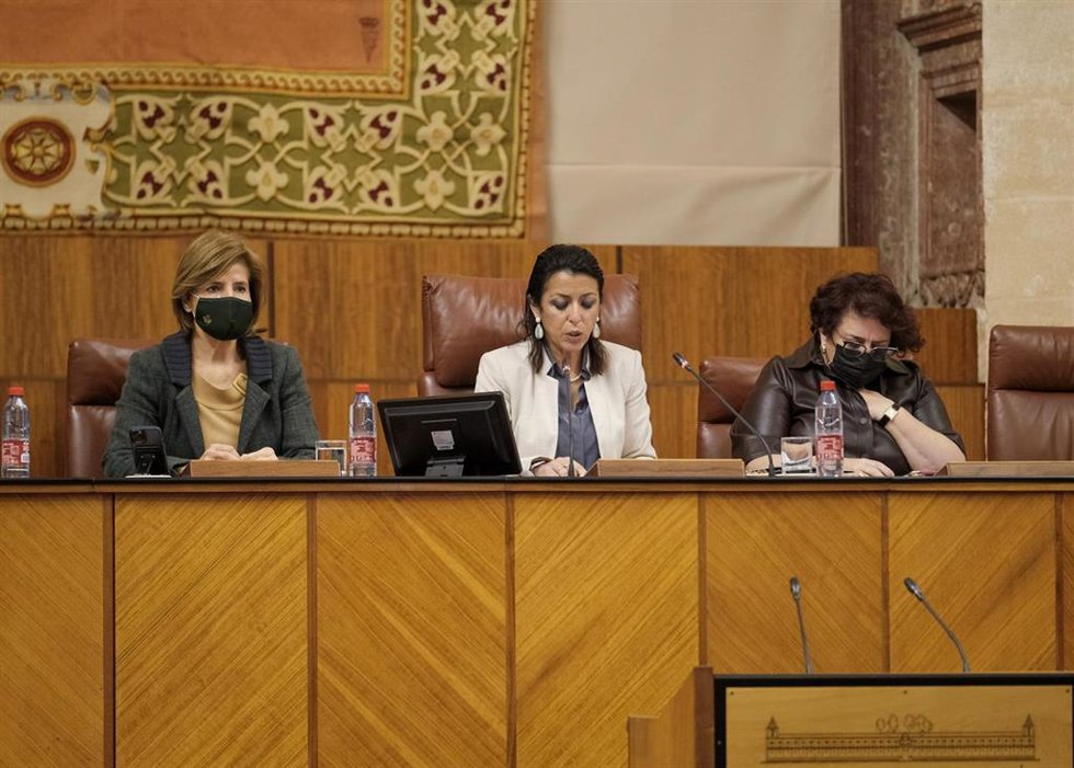 La presidenta del Parlamento andaluz, Marta Bosquet, este jueves en el Pleno de la Cámara.