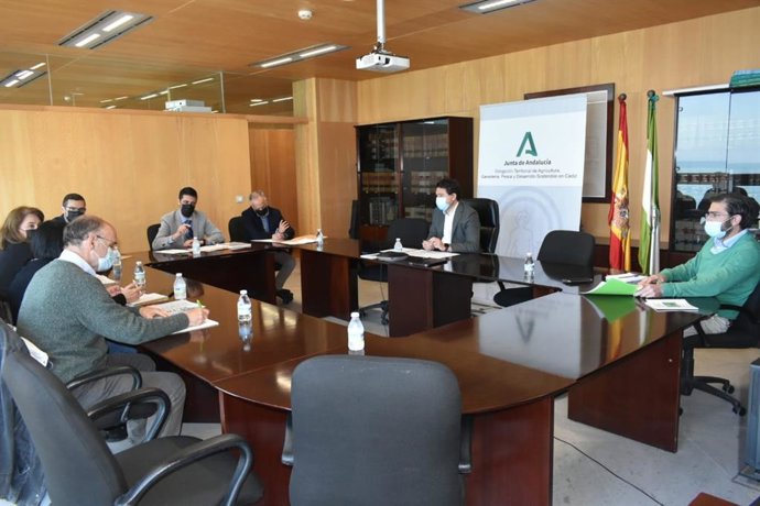 El delegado territorial de Desarrollo Sostenible de la Junta de Andalucía en Cádiz, Daniel Sánchez, durante la reunión para la coordinación sobre gestión de residuos.