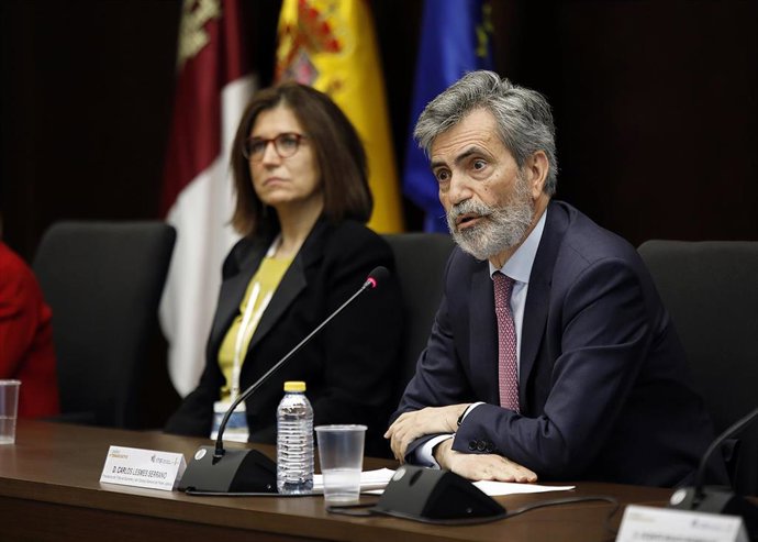 Archivo - El presidente del Tribunal Supremo y del Consejo General del Poder Judicial, Carlos Lesmes, interviene en la inauguración del I Congreso Interasociativo en la Ciudad de la Justicia de Albacete, a 10 de febrero de 2022, en Albacete, Castilla-La