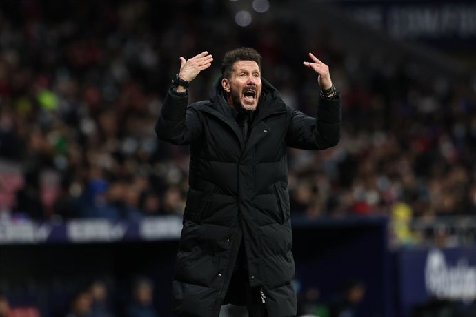 Diego Pablo Simeone, coach of Atletico de Madrid, gestures during the spanish league, La Liga Santander, football match played between Atletico de Madrid and Deportivo Alaves at Wanda Metropolitano stadium on april 02, 2022, in Madrid, Spain.