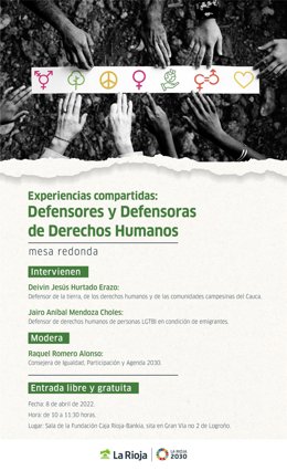 CARTEL DE LA MESA REDONDA 'EXPERIENCIAS COMPARTIDAS: DEFENSORES Y DEFENSORAS DE DERECHOS HUMANOS'