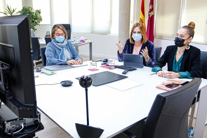 La vicepresidenta y consejera de Mujer, Igualdad, LGTBI, Familias y Política Social, Isabel Franco, en el encuentro por videoconferencia con el ministro de Inclusión, Seguridad Social y Migraciones, José Luis Escrivá, y las CCAA