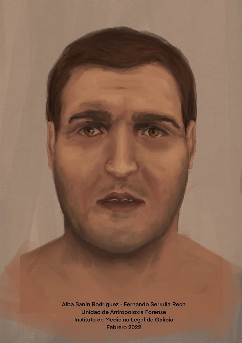 Retrato elaborado con técnica de aproximación facial para ayudar a identificar el cadáver aparecido en un pozo en O Porriño (Pontevedra) en febrero de 2021.