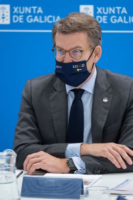 El líder del PP y presidente de la Xunta, Alberto Núñez Feijóo, preside la reunión del Consello de la Xunta.