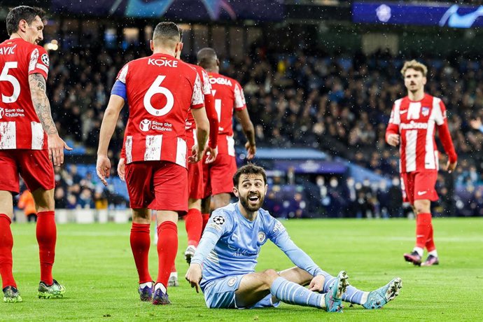 Bernardo Silva (20) of Manchester City appeal during the UEFA Champions League, Quarter-finals, 1st leg football match between Manchester City and Atletico Madrid on April 5, 2022 at the Etihad Stadium in Manchester, England - Photo Nigel Keene / ProSpo