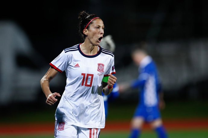 Archivo - Jennifer Hermoso of Spain celebrates a goal during UEFA Women Eurocup football match played between Spain and Moldova at Ciudad del Futbol on november 27, 2020, in Las Rozas, Madrid, Spain
