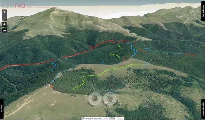 Vista 3D de las pistas y recorridos que ofrece este Centro de Montaña según su nivel de dificultad en esquí.