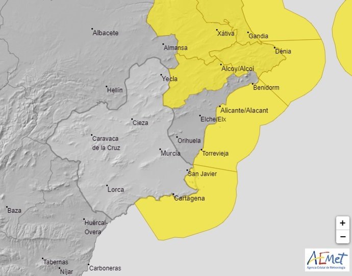 La Aemet activa el aviso amarillo por fenómenos costeros este jueves en el Campo de Cartagena y Mazarrón