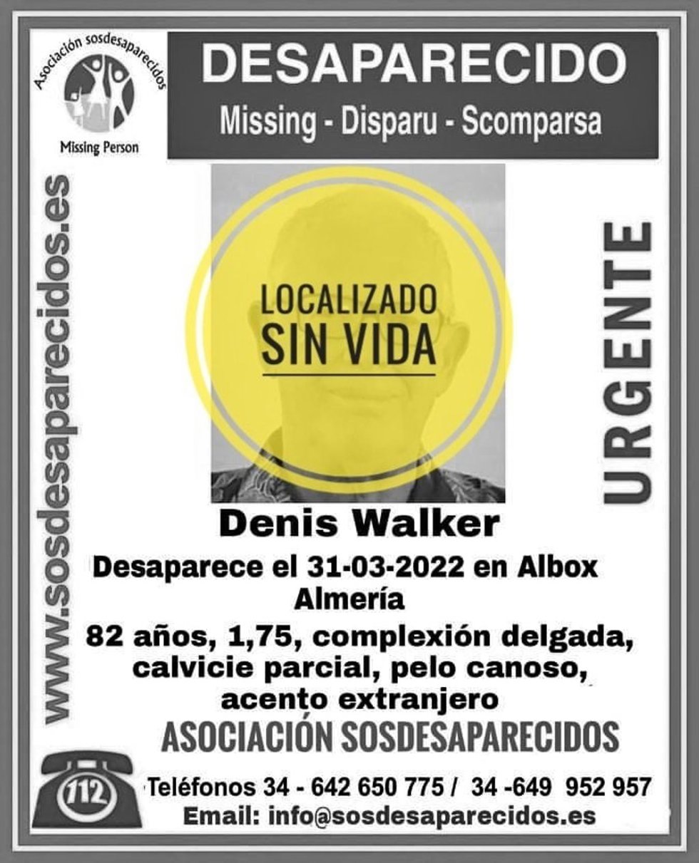 SOS Desaparecidos confirma la aparición de Denis Walker sin vida.