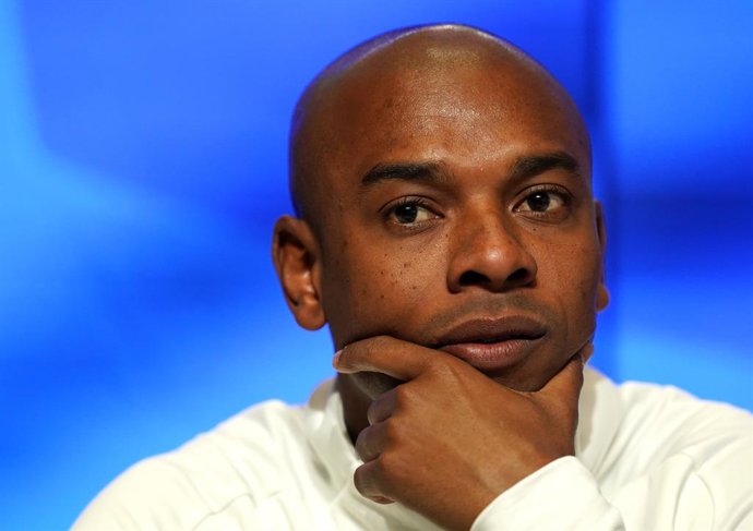 12 April 2022, United Kingdom, Manchester: Manchester City's Fernandinho reacts during a press conference at the City Football Academy ahead of Wednesday's UEFA Champions League quarter-final second leg soccer match against Atletico Madrid. Photo: Marti