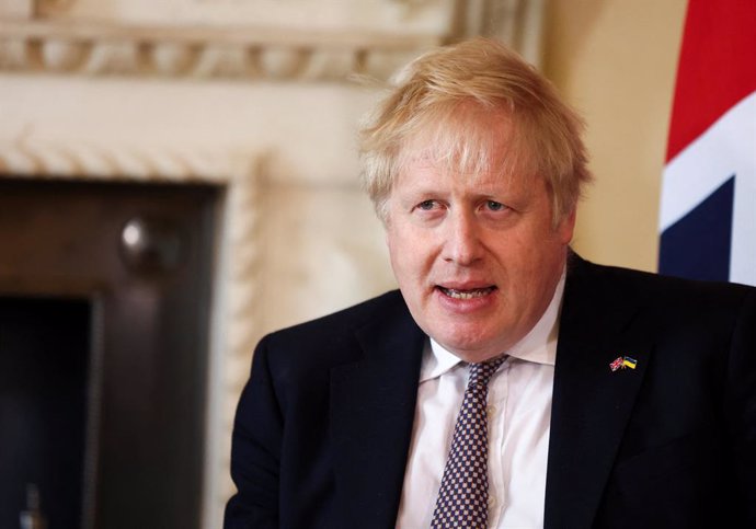 08 April 2022, United Kingdom, London: UK Prime Minister Boris Johnson holds a meeting with German Chancellor Olaf Scholz (not pictured) at 10 Downing Street. Photo: Tom Nicholson/PA Wire/dpa