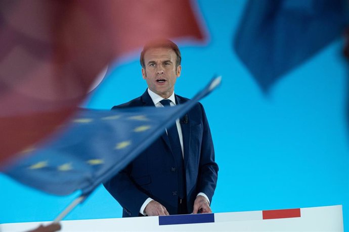 El presidente francés, Emmanuel Macron, en un acto electoral en Estrasburgo
