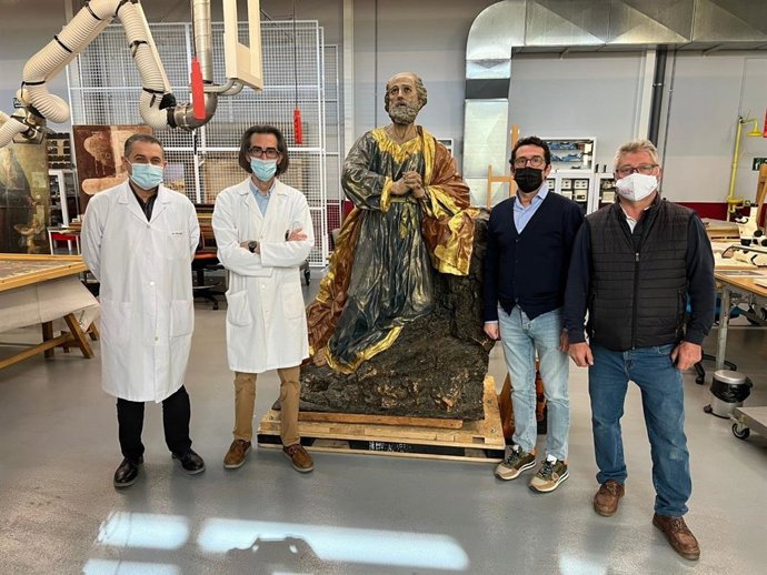 Imagen del San Pedro Arrepentido (1780), de Francisco Salzillo, en los talleres del Centro de Restauración de la Región de Murcia