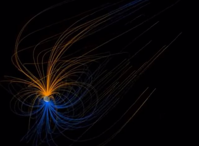 Una representación de las líneas del campo magnético de la magnetosfera de la Tierra.