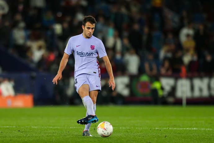 Eric Garcia of FC Barcelona in action during the Santander League match between Levante UD and FC Barcelona at the Ciutat de Valencia Stadium on April 10, 2022, in Valencia, Spain.