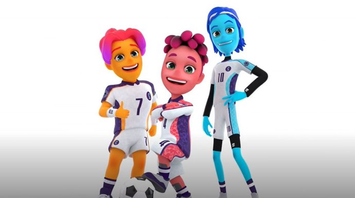 La UEFA presenta a Kai, Ashley y Robyn, las mascotas de la Eurocopa femenina de Inglaterra.