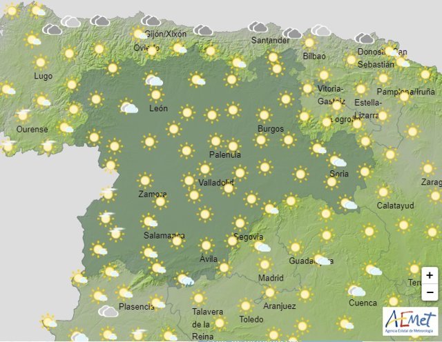 Imagen de la predicción meteorológica de la Agencia Estatal de Meteorología en Castilla y León