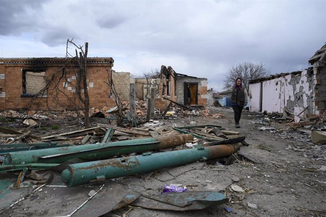 Destrucción en la capital de Ucrania, Kiev, en el marco de la guerra con Rusia