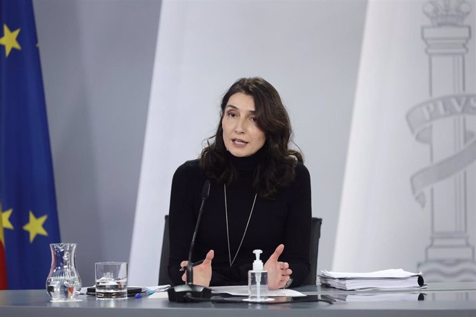 La ministra de Justicia, Pilar Llop, comparece tras el Consejo de Ministros en Moncloa, a 12 de abril de 2022, en Madrid (España)