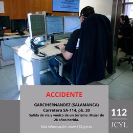 Imagen del 112 con datos del accidente en Garcihernández (Salamanca)
