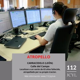 Imagen de una operadora del 112 junto a un gráfico con datos del suceso mortal en Carracedelo (León)