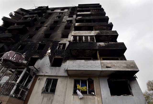 Edificio destruido por los bombardeos en Borodianka, a las afueras de Kiev, Ucrania