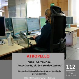 Gráfico del 112 con datos del atropello mortal en la A-66 en Cubillos (Zamora)