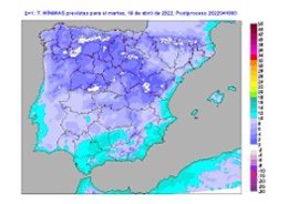 Mapa facilitado por la Aemet que ilustra la caída de temperaturas en CyL a partir del martes 19 de abril