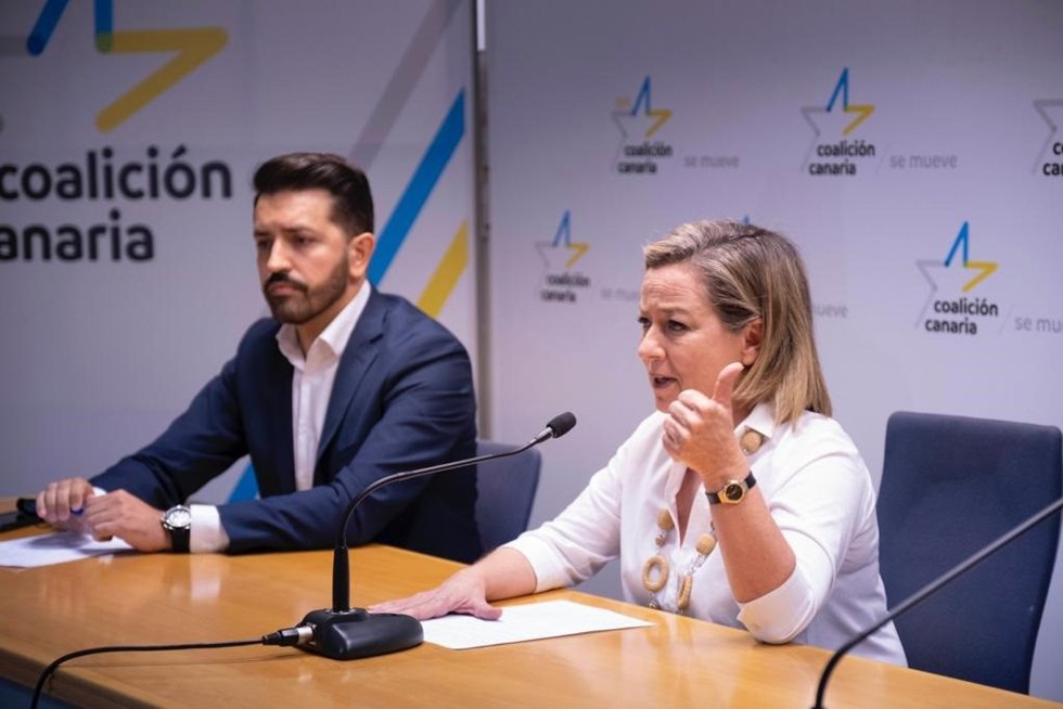La diputada Ana Oramas en un momento de su intervención junto al portavoz de CC en el Ayuntamiento de La Laguna, Jonathan Domínguez
