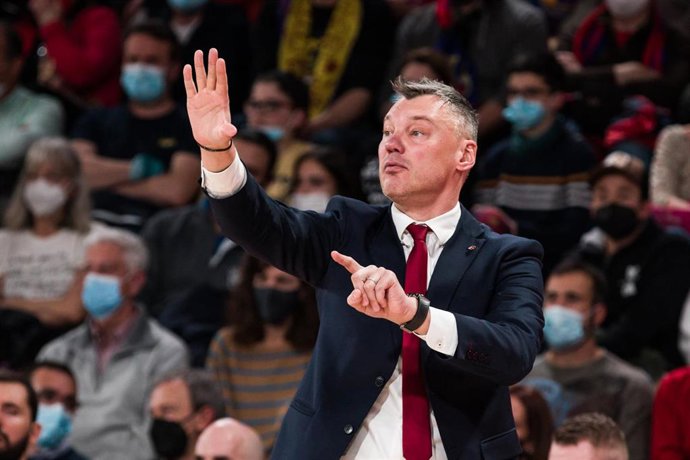 El entrenador del Bara, Sarunas Jasikevicius, durante un partido de la Euroliga 2021-2022 en el Palau.