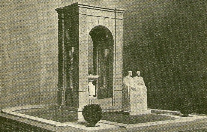 Monumento a los hermanos Álvarez Quintero que proyectó Juan Luis Vasallo.
