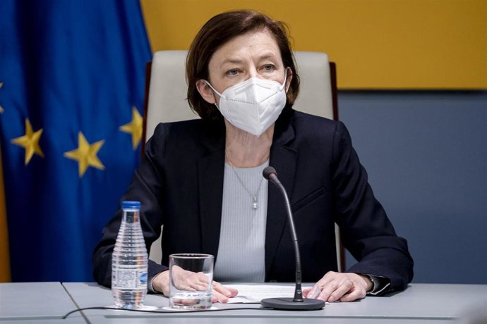 La ministra de Defensa de Francia, Florence Parly, interviene durante una rueda de prensa tras una reunión con su homóloga española, Margarita Robles, en la sede del Ministerio de Defensa, a 28 de marzo de 2022, en Madrid (España)
