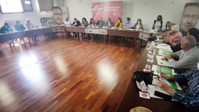 Encuentro del PSOE-A con representantes del sector memorialista de Andalucía, en la sede del partido en Sevilla.
