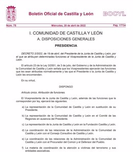 Captura del Bocyl con el Decreto de encomienda de funciones a García-Gallardo