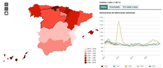 Mapa elaborado por el INE sobre las defunciones registradas en CyL hasta el 2 de abril