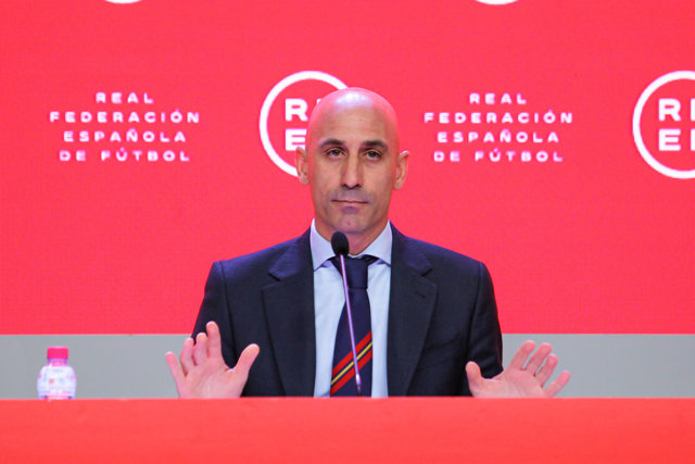 Luis Rubiales, President of RFEF (Real Spanish Soccer Federation) during press conference at Ciudad del Futbol on April 20, 2022 in Las Rozas, Madrid, Spain.