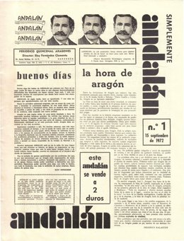Número 1 del periódico Andalán, cuyos fundadores son distinguidos por el Gobierno autonómico con el Premio Aragón 2022.